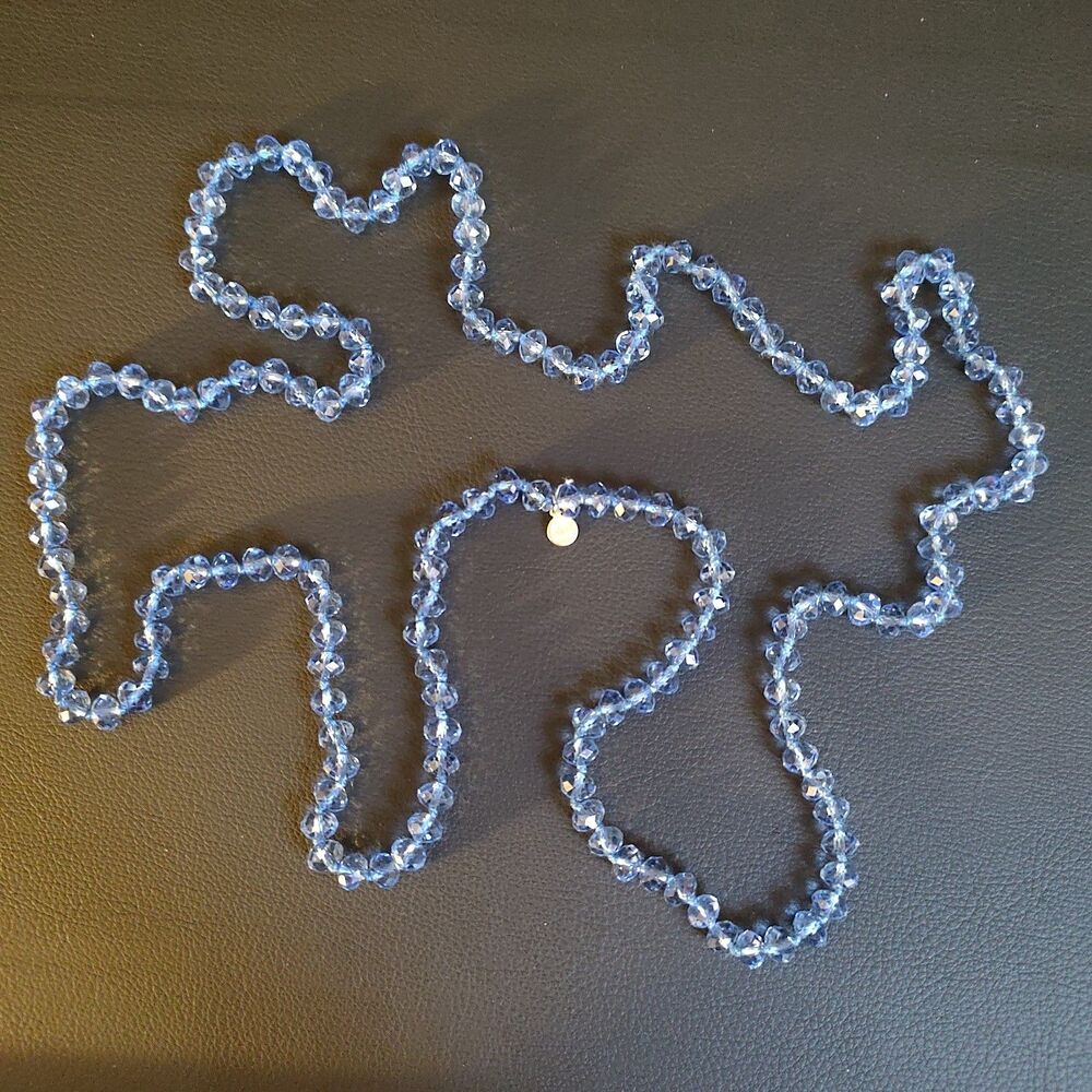 VTG Style Light Sapphire Sky Blue Transparent Faceted Crystal Beads 48" Necklace - Picture 2 of 5
